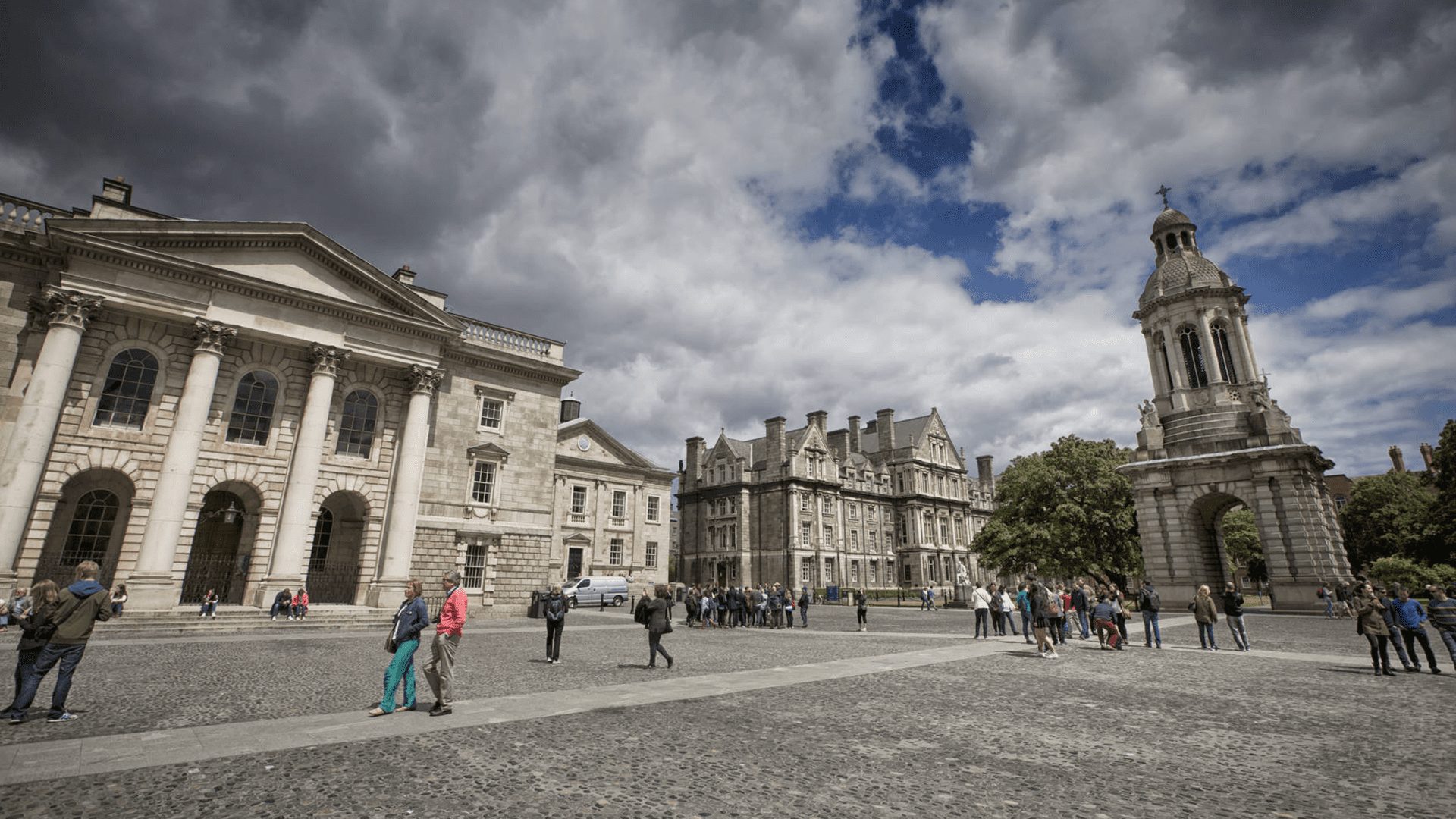 Outside view of Trinity College, Ireland’s most prestigious university.